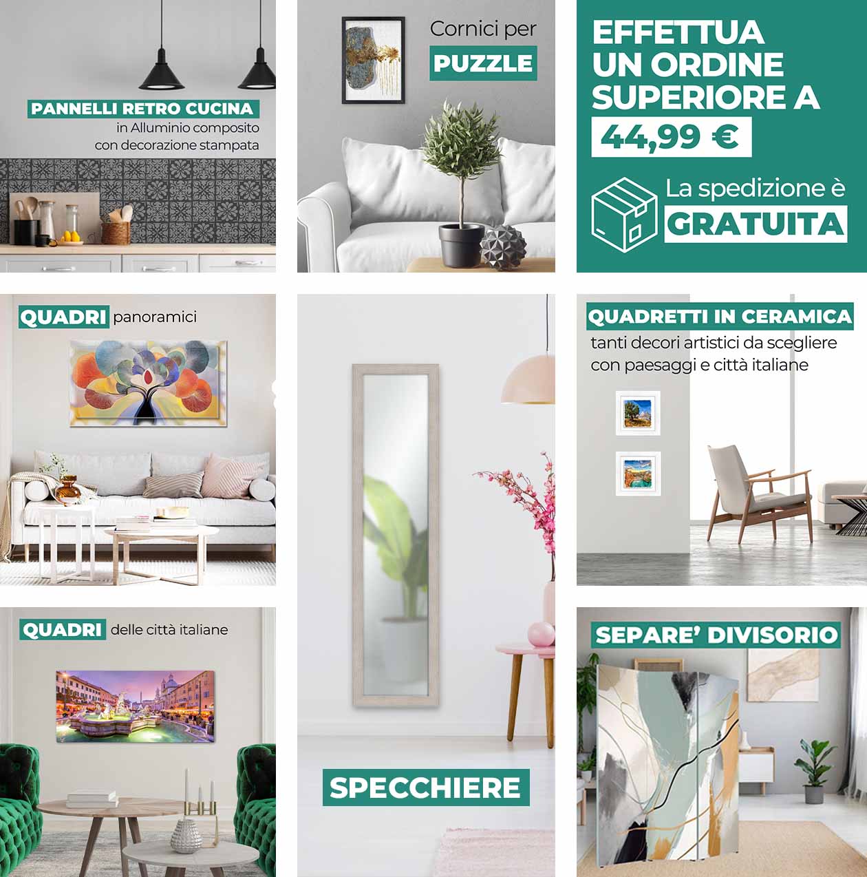 vetrina promozione amazon prodotti lupia vorreishop cucina pannelli paraschizzi specchiere cornice puzzle ceramica localismi città italiane italia quadro quadri tela separè divisorio spedizione gratuita gratis arredamento