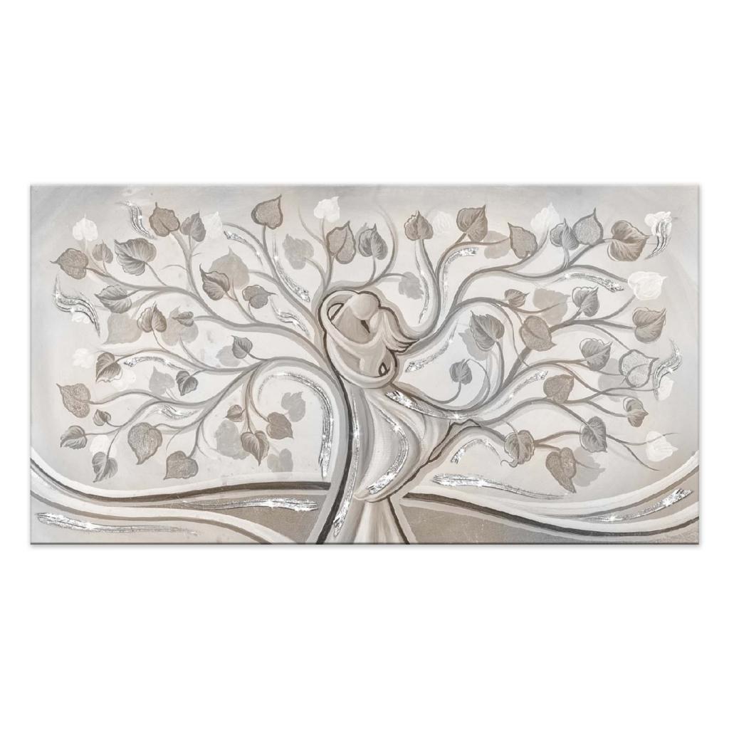Quadro Su Tela Shiny Con Glitter Argento 77x143 Albero Abbraccio Mix Silver Vorrei Shop Italian Design