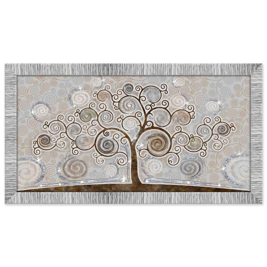 Quadro Moderno Camera Da Letto Soggiorno Con Cornice Giovy Bianca Argento Tree Mix 60x110 Cm Con Glitter Tema Albero Della Vita Vorrei Shop Italian Design