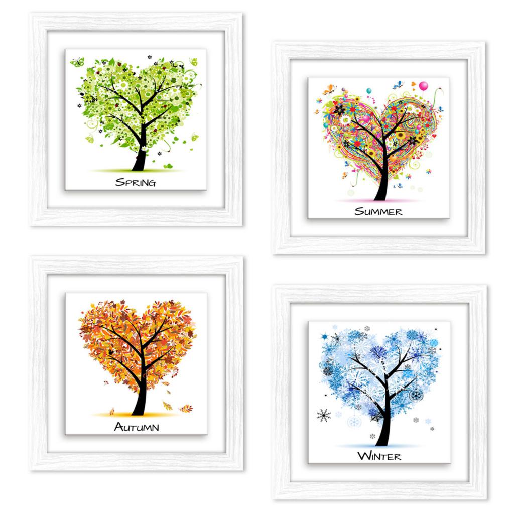 Set 4 Quadri Albero Della Vita Su Ceramica - Cornice Shabby Chic Per Pareti - Foto 4