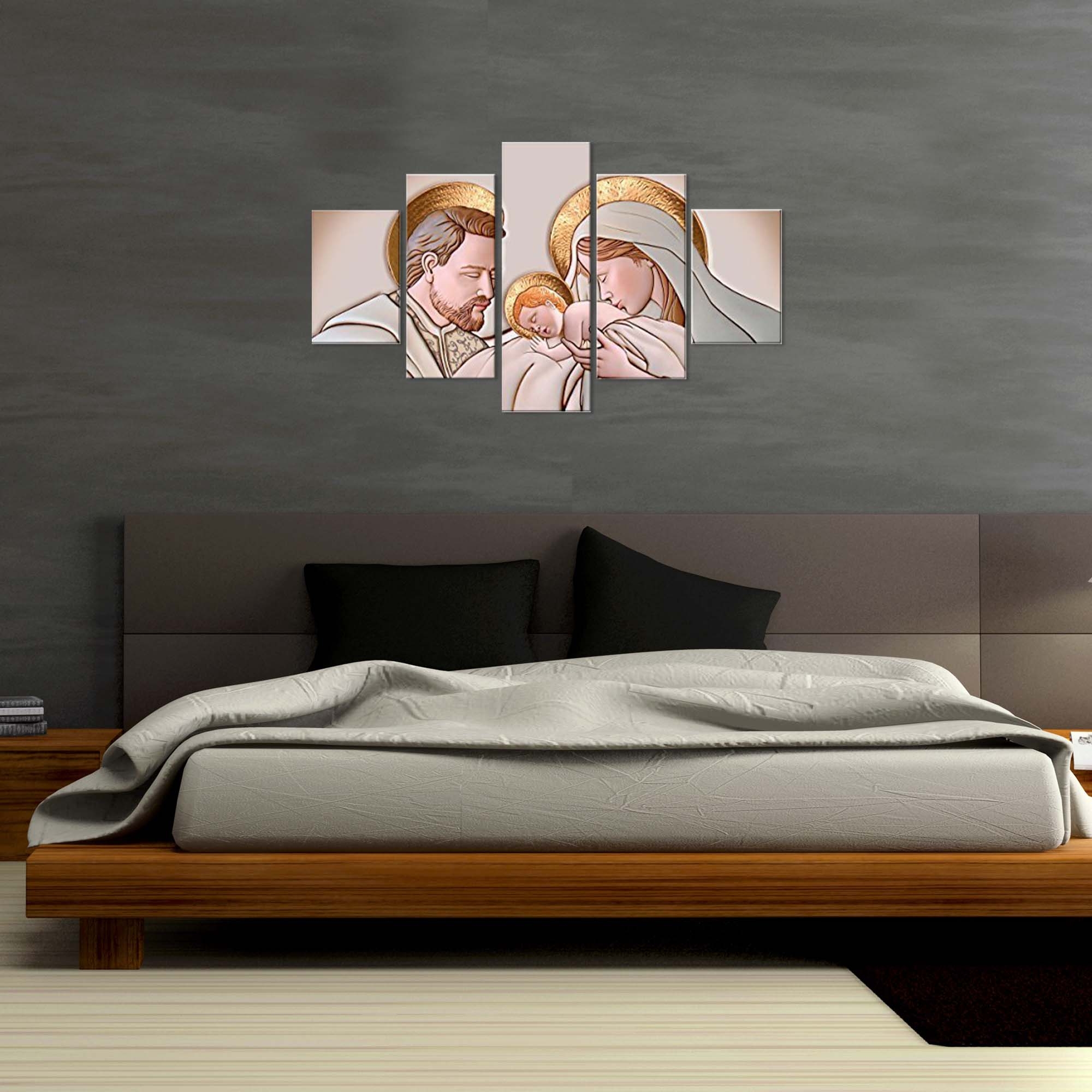 Quadro Moderno Sacra Famiglia 5 Pezzi 66x115 Cm | Stampe Su Legno | Made In Italy - Foto 3