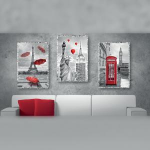 Set 3 quadri moderni in legno con argento Mondie' Paris London New York cm 31X46 CITY RED del brand Lupia, categoria: Arredo e decorazioni > Quadri e Tele > Quadri a pannelli, disponibile su Vorreishop.