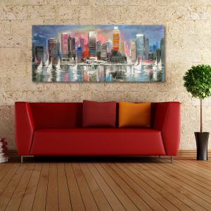 Quadro Moderno con stampa su tela materica a rilievo Grattacieli e barche a vela PICTURES SKYSCRAPERS AND SAILS 52x122 cm del brand Lupia, categoria: Arredo e decorazioni > Quadri e Tele > Quadri su tela.