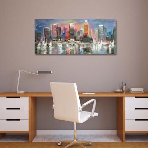 Quadro Moderno con stampa su tela materica a rilievo Grattacieli e barche a vela PICTURES SKYSCRAPERS AND SAILS 52x122 cm del brand Lupia, categoria: Arredo e decorazioni > Quadri e Tele > Quadri su tela.