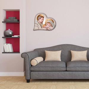 Lupia - Quadro Capezzale Sacra Famiglia, Collezione HEART THE KISS CERAMIC, Stampa Made in Italy, Cordicella a Scomparsa, Dimensioni 40x45 cm forma di Cuore, per camera da letto, soggiorno, Legno mdf del brand Lupia, categoria: Arredo e decorazioni > Decorazioni da parete > Capezzali.