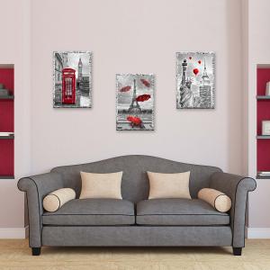 Set 3 quadri moderni in legno con argento Mondie' Paris London New York cm 31X46 CITY RED del brand Lupia, categoria: Arredo e decorazioni > Quadri e Tele > Quadri a pannelli.