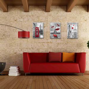 Set 3 quadri moderni in legno con argento Mondie' Paris London New York cm 31X46 CITY RED del brand Lupia, categoria: Arredo e decorazioni > Quadri e Tele > Quadri a pannelli.