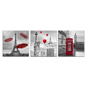Set 3 pezzi Quadri su tela tema citta' Canvas Day 38x38 cm CITY RED del brand Lupia, categoria: Arredo e decorazioni > Quadri e Tele > Quadri su tela.