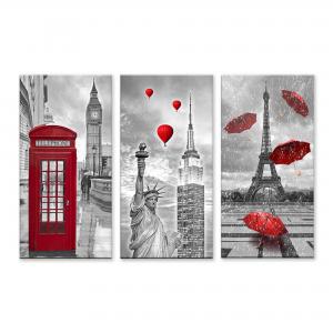 Set 3 pezzi Quadri su tela tema citta' Canvas Day 38x75 cm CITY RED del brand Lupia, categoria: Arredo e decorazioni > Quadri e Tele > Quadri su tela.