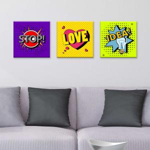 Set 3 pezzi Quadri su tela popular art Canvas Day 38x38 cm POP del brand Lupia, categoria: Arredo e decorazioni > Quadri e Tele > Quadri su tela.