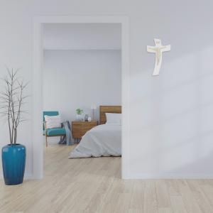 Crocefisso parete Moderno Legno Croce stilizzata BIANCA opaca con corpo scultoreo AVORIO con scatola - 18x28 cm del brand ARTES Creazioni d'Arte, categoria: Arredo e decorazioni > Decorazioni da parete > Croci e Crocefissi.