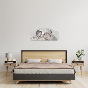 Quadro moderno Capezzale Sacra Famiglia 42x92 cm THE KISS CERAMIC GREY su tavola lavorata del brand Lupia, categoria: Arredo e decorazioni > Decorazioni da parete > Capezzali.