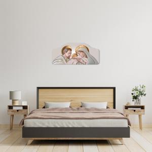 Quadro moderno Capezzale sacra famiglia 42x92 cm THE KISS CERAMIC su tavola lavorata del brand Lupia, categoria: Arredo e decorazioni > Decorazioni da parete > Capezzali.