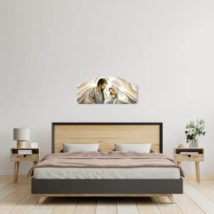 Quadro moderno Capezzale sacra famiglia 42x92 cm NATIVITY BROWN su tavola lavorata del brand Lupia, categoria: Arredo e decorazioni > Decorazioni da parete > Capezzali.