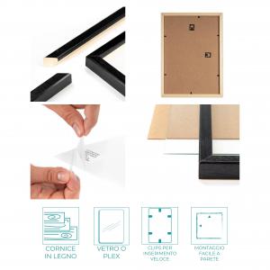 Cornice foto legno KRONOS Nera, per stampe, pergamene diplomi, poster, quadri moderni - 70x100 cm PLEX del brand Lupia, categoria: Arredo e decorazioni > Cornici e Portafoto > Cornici portafoto da parete.