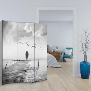 Separe' per interni, Divisorio 135,6 x H 176 x P 3,1 cm DONNA SUL PONTILE paravento 3 Ante in legno con Tele stampate fronte retro Soggetto unico del brand Lupia, categoria: Complementi d'arredo > Paraventi e separÃ¨ > Paraventi decorativi bifacciali.