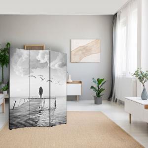 Separe' per interni, Divisorio 135,6 x H 176 x P 3,1 cm DONNA SUL PONTILE paravento 3 Ante in legno con Tele stampate fronte retro Soggetto unico del brand Lupia, categoria: Complementi d'arredo > Paraventi e separÃ¨ > Paraventi decorativi bifacciali.