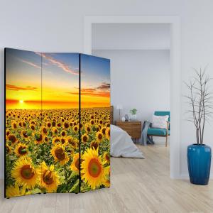 Separe' per interni, Divisorio 135,6 x H 176 x P 3,1 cm GIRASOLI AL TRAMONTO paravento 3 Ante in legno con Tele stampate fronte retro Soggetto unico del brand Lupia, categoria: Complementi d'arredo > Paraventi e separÃ¨ > Paraventi decorativi bifacciali.
