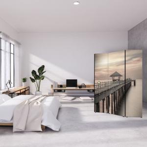 Separe' per interni, Divisorio 135,6 x H 176 x P 3,1 cm MOLO AL TRAMONTO paravento 3 Ante in legno con Tele stampate fronte retro Soggetto unico del brand Lupia, categoria: Complementi d'arredo > Paraventi e separÃ¨ > Paraventi decorativi bifacciali.