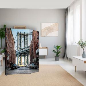 Separe' per interni, Divisorio 135,6 x H 176 x P 3,1 cm MANHATTAN BRIDGE CARS paravento 3 Ante in legno con Tele stampate fronte retro Soggetto unico del brand Lupia, categoria: Complementi d'arredo > Paraventi e separÃ¨ > Paraventi decorativi bifacciali.