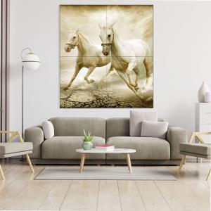 Quadro moderno grande su tela WALL 160x160 cm ANIMALI CAVALLI BROWN, set 4 pz tele 80x80 cm per soggiorno camera da letto del brand Lupia, categoria: Arredo e decorazioni > Quadri e Tele > Grandi Quadri.