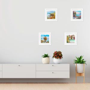 Set 4 Quadri moderni stampa su CERAMICA cornice Shabby MODERN White TROMPE Panorami floreale - 18x18 cm del brand Lupia, categoria: Arredo e decorazioni > Quadri e Tele > Quadri con cornice.