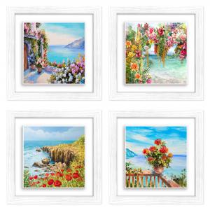 Set 4 Quadri moderni stampa su CERAMICA cornice Shabby MODERN White TROMPE Panorami floreale - 18x18 cm del brand Lupia, categoria: Arredo e decorazioni > Quadri e Tele > Quadri con cornice.