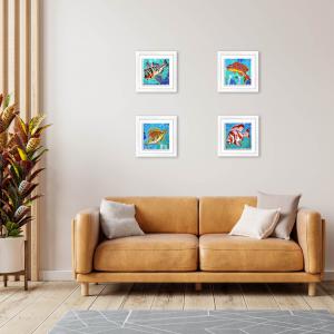 Set 4 Quadri moderni stampa su CERAMICA cornice Shabby MODERN White FISHES Vetrate con pesci - 18x18 cm del brand Lupia, categoria: Arredo e decorazioni > Quadri e Tele > Quadri su ceramica.