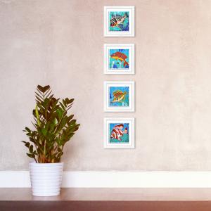 Set 4 Quadri moderni stampa su CERAMICA cornice Shabby MODERN White FISHES Vetrate con pesci - 18x18 cm del brand Lupia, categoria: Arredo e decorazioni > Quadri e Tele > Quadri su ceramica.