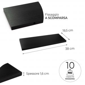 Mensola da muro in Legno NERA, scaffale da parete in MDF, montaggio a scomparsa per soggiorno, cucina, bagno, camera da letto - 38x19,5x1,6 cm del brand Lupia, categoria: Arredo e decorazioni > Decorazioni da parete > Mensole.
