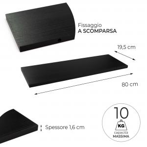 Mensola da muro in Legno NERA, scaffale da parete in MDF, montaggio a scomparsa per soggiorno, cucina, bagno, camera da letto - 38x19,5x1,6 cm del brand Lupia, categoria: Arredo e decorazioni > Decorazioni da parete > Mensole.