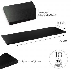 Mensola da muro in Legno NERA, scaffale da parete in MDF, montaggio a scomparsa per soggiorno, cucina, bagno, camera da letto - 38x19,5x1,6 cm del brand Lupia, categoria: Arredo e decorazioni > Decorazioni da parete > Mensole.