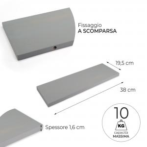 Mensola da muro in Legno GRIGIA, scaffale da parete in MDF, montaggio a scomparsa per soggiorno, cucina, bagno, camera da letto - 38x19,5x1,6 cm del brand Lupia, categoria: Arredo e decorazioni > Decorazioni da parete > Mensole.