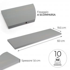 Mensola da muro in Legno GRIGIA, scaffale da parete in MDF, montaggio a scomparsa per soggiorno, cucina, bagno, camera da letto - 38x19,5x1,6 cm del brand Lupia, categoria: Arredo e decorazioni > Decorazioni da parete > Mensole.