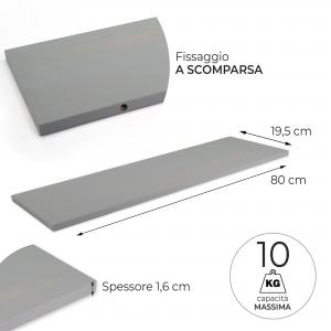 Mensola da muro in Legno GRIGIA, scaffale da parete in MDF, montaggio a scomparsa per soggiorno, cucina, bagno, camera da letto - 38x19,5x1,6 cm del brand Lupia, categoria: Arredo e decorazioni > Decorazioni da parete > Mensole.