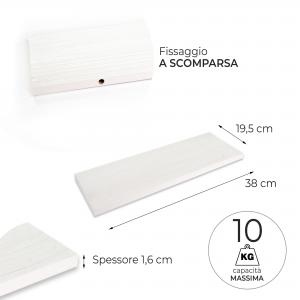 Mensola da muro in Legno Bianca, scaffale da parete in MDF, montaggio a scomparsa per soggiorno, cucina, bagno, camera da letto - 38x19,5x1,6 cm del brand Lupia, categoria: Arredo e decorazioni > Decorazioni da parete > Mensole.