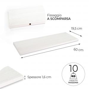 Mensola da muro in Legno Bianca, scaffale da parete in MDF, montaggio a scomparsa per soggiorno, cucina, bagno, camera da letto - 38x19,5x1,6 cm del brand Lupia, categoria: Arredo e decorazioni > Decorazioni da parete > Mensole.