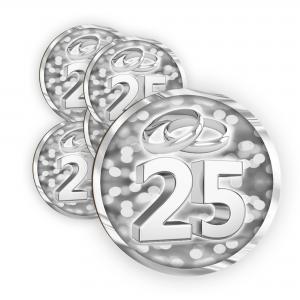 Calamita, MAGNETI in Legno Set da 24 PEZZI D.4,5 cm 25 MATRIMONIO SILVER, segnaposto bomboniera confettata pensierino anniversario anni del brand Lupia, categoria: Idee regalo e bomboniere > Oggettistica > Magneti.