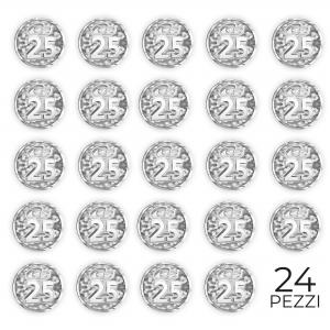 Calamita, MAGNETI in Legno Set da 24 PEZZI D.4,5 cm 25 MATRIMONIO SILVER, segnaposto bomboniera confettata pensierino anniversario anni del brand Lupia, categoria: Idee regalo e bomboniere > Oggettistica > Magneti.