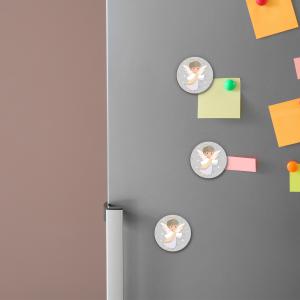 Calamita, MAGNETI in Legno Set da 24 PEZZI D.4,5 cm ANGEL MIX con decorazione stampata del brand Lupia, categoria: Idee regalo e bomboniere > Bomboniere > Bomboniere Segnaposto.