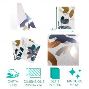 Set con 3 POSTER Quadri moderni EDEN LEAVES A3 29,7x42 cm ART PRINTS METAL finitura metallizzata soggiorno, camera da letto, astratti, SENZA CORNICE del brand Lupia, categoria: Arredo e decorazioni > Poster > Poster Art Prints Metal.