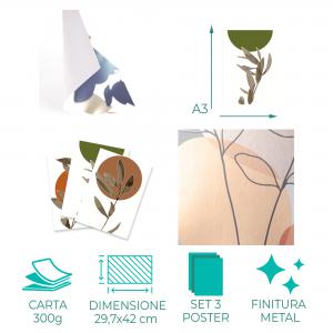 Set con 3 POSTER Quadri moderni ZEN LEAVES A3 29,7x42 cm ART PRINTS METAL finitura metallizzata soggiorno, camera da letto, astratti, SENZA CORNICE del brand Lupia, categoria: Arredo e decorazioni > Poster > Poster Art Prints Metal.
