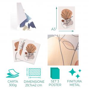 Set con 3 POSTER Quadri moderni STYLIZED LEAVES A3 29,7x42 cm ART PRINTS METAL finitura metallizzata soggiorno, camera da letto, astratti, SENZA CORNICE del brand Lupia, categoria: Arredo e decorazioni > Poster > Poster Art Prints Metal.