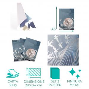 Set con 3 POSTER Quadri moderni SWALLOW FLIGHT A3 29,7x42 ART PRINTS METAL finitura metallizzata soggiorno camera da letto, astratti SENZA CORNICE del brand Lupia, categoria: Arredo e decorazioni > Poster > Poster Art Prints Metal.