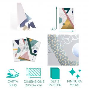 Set con 3 POSTER Quadri moderni GEOMETRIES 3 A3 29,7x42 ART PRINTS METAL finitura metallizzata per soggiorno camera da letto, astratti SENZA CORNICE del brand Lupia, categoria: Arredo e decorazioni > Poster > Poster Art Prints Metal.
