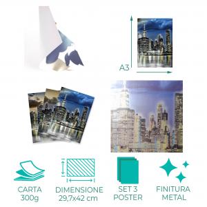 Set con 3 POSTER Quadri moderni NEW YORK SILVER A3 29,7x42 ART PRINTS METAL finitura metallizzata per soggiorno camera da letto, astratti SENZA CORNICE del brand Lupia, categoria: Arredo e decorazioni > Poster > Poster Art Prints Metal.