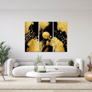 Quadro Moderno 3 pezzi stampa su tela GRANDE QUADRO 100x150 cm GOLD NATURE, oro e nero astratto per soggiorno, capezzale camera da letto, ufficio del brand Lupia, categoria: Arredo e decorazioni > Quadri e Tele > Grandi Quadri.