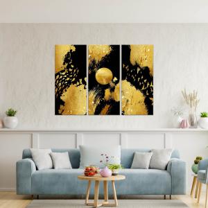 Quadro Moderno 3 pezzi stampa su tela GRANDE QUADRO 100x150 cm GOLD NATURE, oro e nero astratto per soggiorno, capezzale camera da letto, ufficio del brand Lupia, categoria: Arredo e decorazioni > Quadri e Tele > Grandi Quadri.