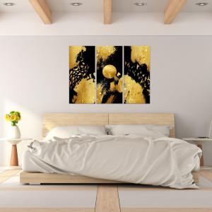 Quadro Moderno 3 pezzi stampa su tela GRANDE QUADRO 100x150 cm GOLD NATURE, oro e nero astratto per soggiorno, capezzale camera da letto, ufficio del brand Lupia, categoria: Arredo e decorazioni > Quadri e Tele > Grandi Quadri.