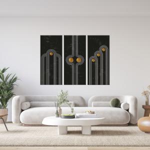 Quadro Moderno 3 pezzi stampa su tela GRANDE QUADRO 100x150 cm SIMPLE SHAPES, geometrico astratto nero per soggiorno, capezzale camera da letto, ufficio del brand Lupia, categoria: Arredo e decorazioni > Quadri e Tele > Grandi Quadri.